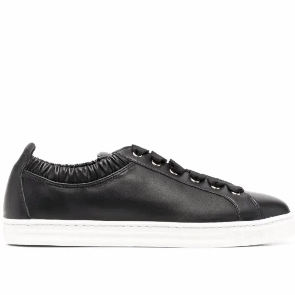 New AGL Suzie Elasticated Opening Sneakers Black Leather Lace Up Sz 36.5